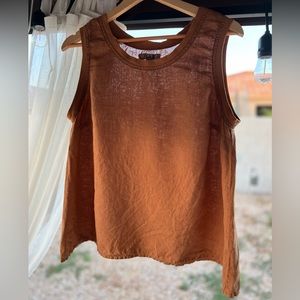 FLAX 100% Linen Sleeveless Tank Top, Rust Orange Ochre, Size Small